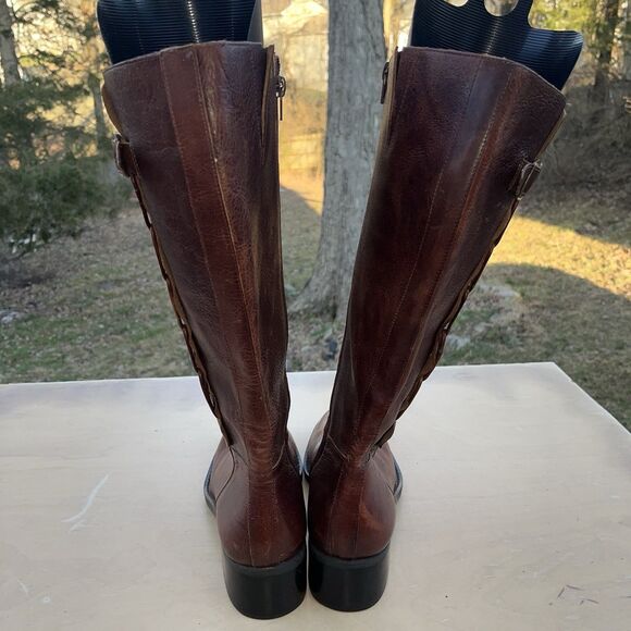 Vintage Civico 10 Brown Leather Riding Boots Women Sz 10 Braid Accent Side Zip - Picture 7 of 11
